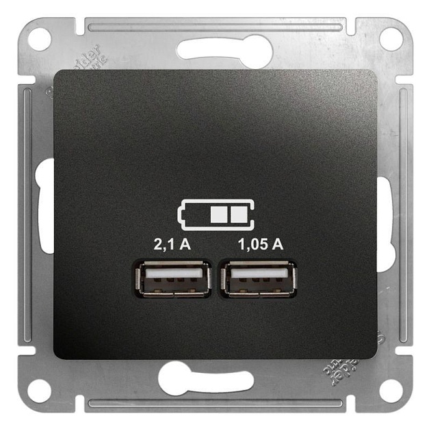 Розетка двойная USB Schneider Electric Glossa Type A+A антрацит GSL000733 фото 