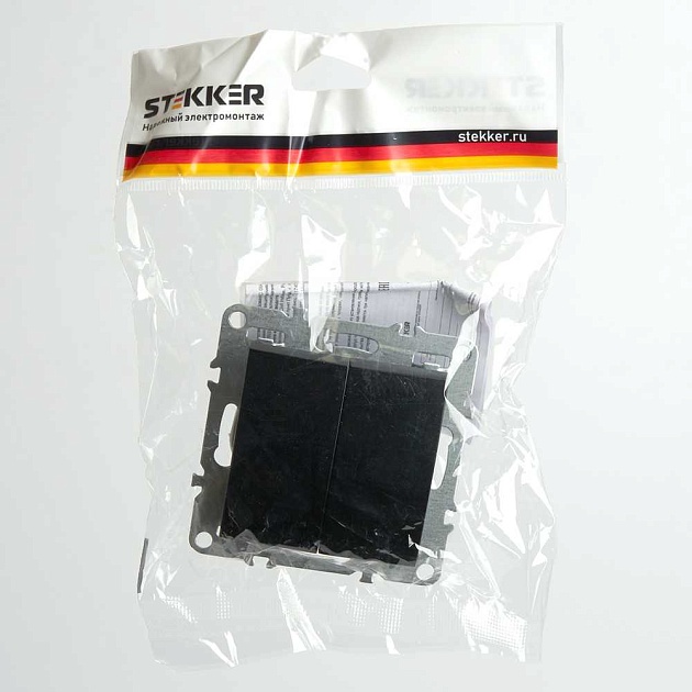 Выключатель двухклавишный Stekker Эрна черный PSW10-9104-03 49149 фото 3