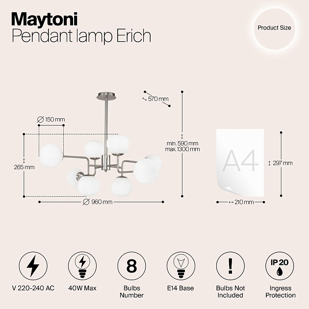 Подвесная люстра Maytoni Erich MOD221-PL-08-N Фото № 2
