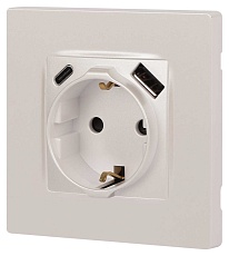 Розетка ЭРА Серия 12 12-4108-15 2P+E 16A-250В со шторками с USB type-A+C 5В-3А перламутр Б0067767 2