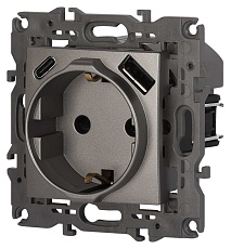 Розетка ЭРА Elegance 14-4108-16 2P+E 16A-250В со шторками с USB type-A+C 5В-3А титан Б0067695 4
