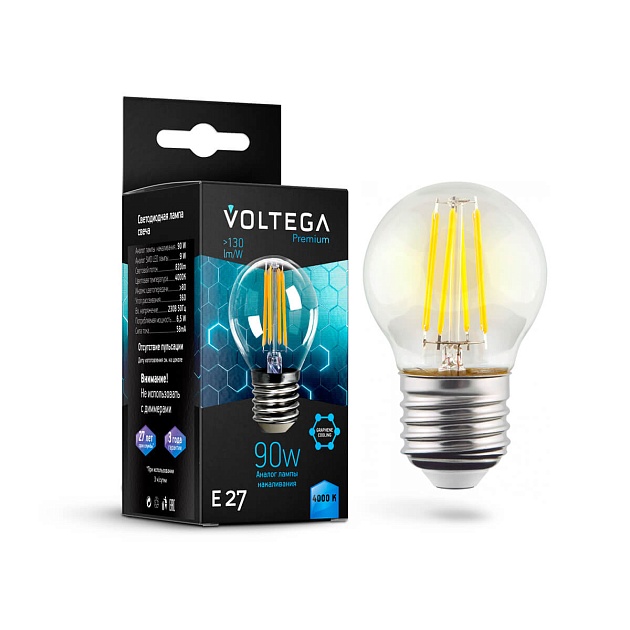 Лампа светодиодная Voltega E27 6,5W 4000K прозрачная VG10-G45E27cold9W-F 7139 фото 