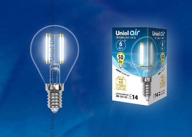 Лампа светодиодная филаментная Uniel E14 6W 4000K прозрачная LED-G45-6W/NW/E14/CL GLA01TR UL-00002207 фото 2