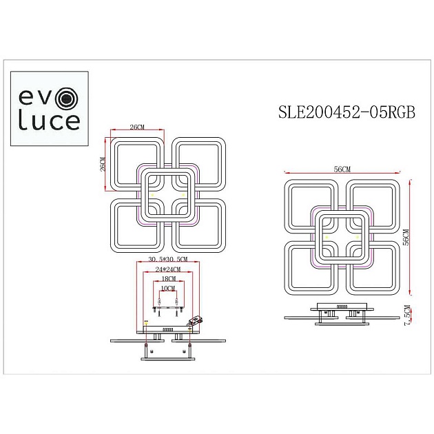Потолочная светодиодная люстра Evoluce Qutro SLE200452-05RGB изображение 2 Потолочная светодиодная люстра Evoluce Qutro SLE200452-05RGB Фото № 2