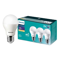 Лампа светодиодная Philips E27 11W 3000K матовая (3 шт) 929002299547