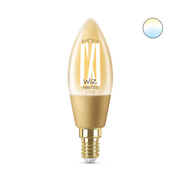 Лампа светодиодная филаментная диммируемая WiZ E14 4,9W 2700-6500K золото Wi-Fi BLE 25W C35E14920-50Amb1PF/6 929003017701 фото 5