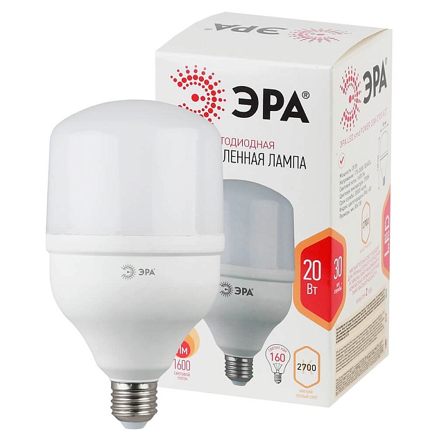 Лампа светодиодная ЭРА E27 20W 2700K матовая LED POWER T80-20W-2700-E27 Б0027000 фото 3
