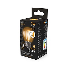 Лампа светодиодная филаментная Gauss E27 7W 2700К прозрачная 105802107 1