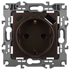 Розетка ЭРА Серия 12 12-4108-13 2P+E 16A-250В со шторками с USB type-A+C 5В-3А бронза Б0067757