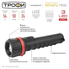 Ручной светодиодный фонарь ЭРА Трофи от батареек 255х65 54 лм TR3D Б0019830 2