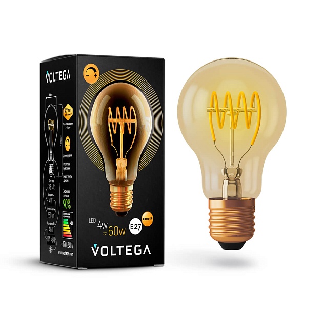 Лампа светодиодная диммируемая Voltega E27 4W 2000К прозрачная VG10-A60GE27warm4W-FB 7078 фото 