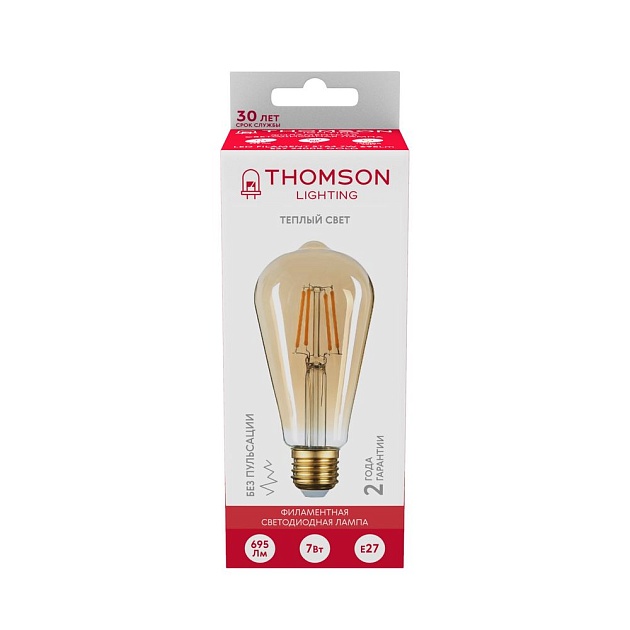 Лампа светодиодная филаментная Thomson E27 7W 2400K прямосторонняя трубчатая прозрачная TH-B2129 фото 3