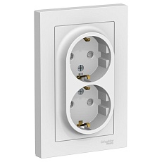 Розетка двойная 2К+З Systeme Electric AtlasDesign 16A 250V со шторками белая ATN000126