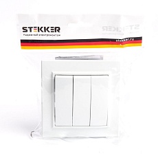 Выключатель трехклавишный Stekker Эрна белый PSW10-9007-01 39922 1