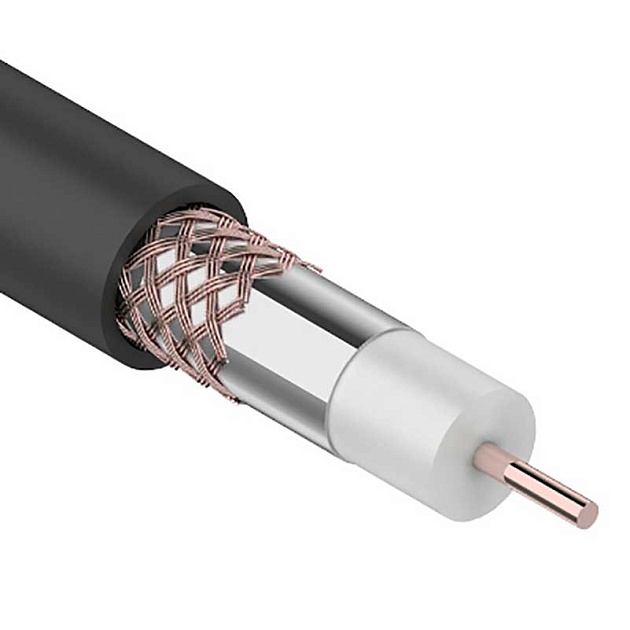 Кабель коаксиальный RG-6U, 75Ом, Cu/Al/Cu, 64%, 305м, OUTDOOR, черный REXANT 01-2232 Фото № 1