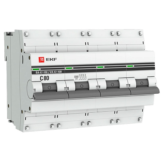 Автоматический выключатель 4P 80А (C) 10kA ВА 47-100 EKF PROxima mcb47100-4-80C-pro Фото № 1
