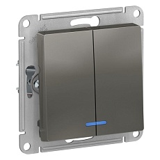 Выключатель двухклавишный Systeme Electric AtlasDesign 10A 250V с подсветкой сталь ATN000953