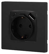 Розетка ЭРА Серия 12 12-4108-05 2P+E 16A-250В со шторками с USB type-A+C 5В-3А антрацит Б0067707 5