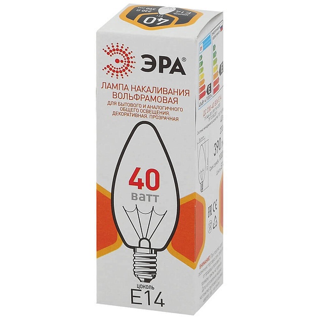 Лампа накаливания ЭРА E14 40W 2700K прозрачная ДС 40-230-E14-CL Б0039127 фото 3