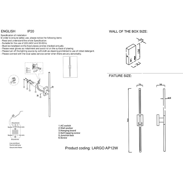 Подсветка для зеркал Crystal Lux Largo AP12W Gold Фото № 2