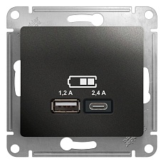 Розетка двойная USB Schneider Electric Glossa Type A+С антрацит GSL000739