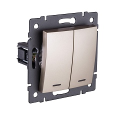 Выключатель 2-клавишный 10А/250В с LED подсветкой, изогнутый, золотой Kollinger REA-R-008GD для Aspekt, Eleganz, Reflex 1