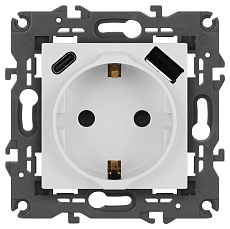 Розетка ЭРА Elegance 14-4108-01 2P+E 16A-250В со шторками с USB type-A+C 5В-3А белый Б0067736