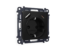 Комплект механизма электрической розетки AMBRELLA VOLT ALFA Черный матовый 2USB A+C 20W (быстрая зарядка) с/з QUANT (AP8100, VM160) MA810010