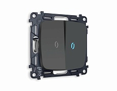 Комплект механизма 2-кл проходного выключателя AMBRELLA VOLT с подсветкой 10000K OMEGA Графит мягкое касание QUANT (OP9040, VM120, G29B) MO904040