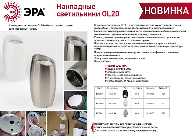 Накладной светильник ЭРА OL20 SN Б0054391 Фото № 7