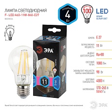 Лампа светодиодная филаментная ЭРА E27 11W 4000K прозрачная A60-11W-840-E27 Б0035026 3