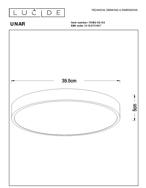 Потолочный светодиодный светильник Lucide Unar 79185/40/02 изображение 2 Потолочный светодиодный светильник Lucide Unar 79185/40/02 Фото № 2