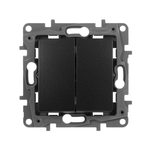 Выключатель двухклавишный Legrand Etika 10A 250V антрацит 672602 Фото № 1