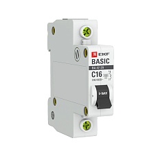 Автоматический выключатель 1P 16А (C) 4,5кА ВА 47-29 Basic mcb4729-1-16C