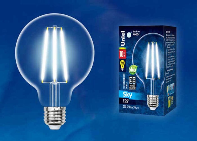 Лампа светодиодная филаментная Uniel E27 10W 4000K прозрачная LED-G95-10W/4000K/E27/CL PLS02WH UL-00004863 фото 2
