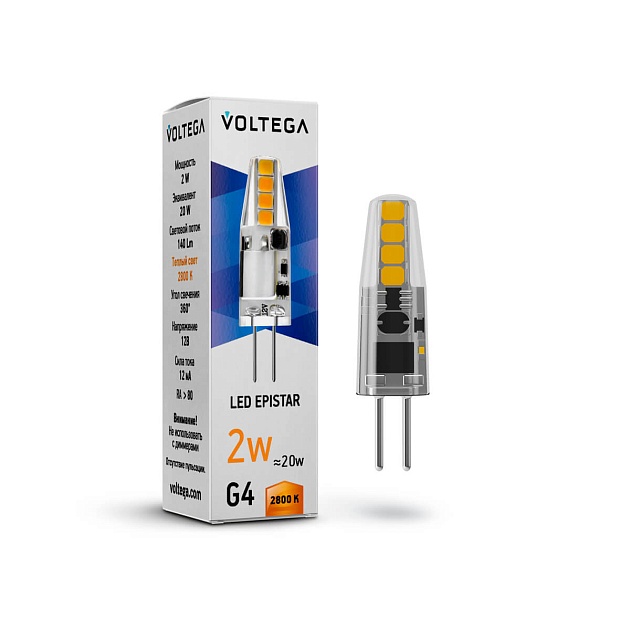 Лампа светодиодная Voltega G4 2W 2800K прозрачная VG9-K1G4warm2W-12 7142 фото 