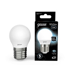 Лампа светодиодная Gauss E27 9.5W 4100K матовая 105102210 3