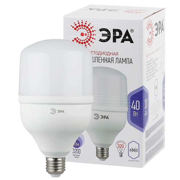 Лампа светодиодная ЭРА E27 40W 6500K матовая LED POWER T120-40W-6500-E27 Б0027006 фото 2