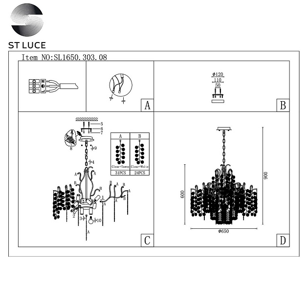 Подвесная люстра ST Luce Ravello SL1650.303.08 изображение 2 Подвесная люстра ST Luce Ravello SL1650.303.08 Фото № 2