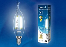 Лампа светодиодная филаментная Uniel E14 6W 4000K прозрачная LED-CW35-6W/NW/E14/CL GLA01TR UL-00002229 1