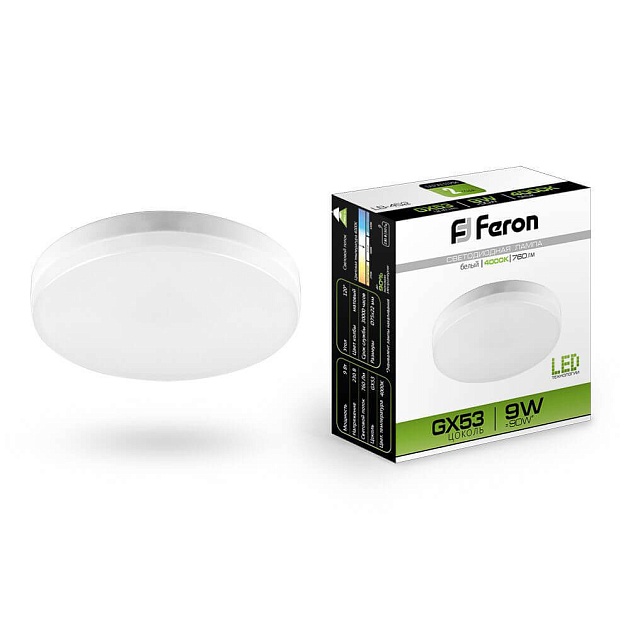 Лампа светодиодная Feron GX53 9W 4000K Таблетка Матовая LB-452 25829 Фото № 1