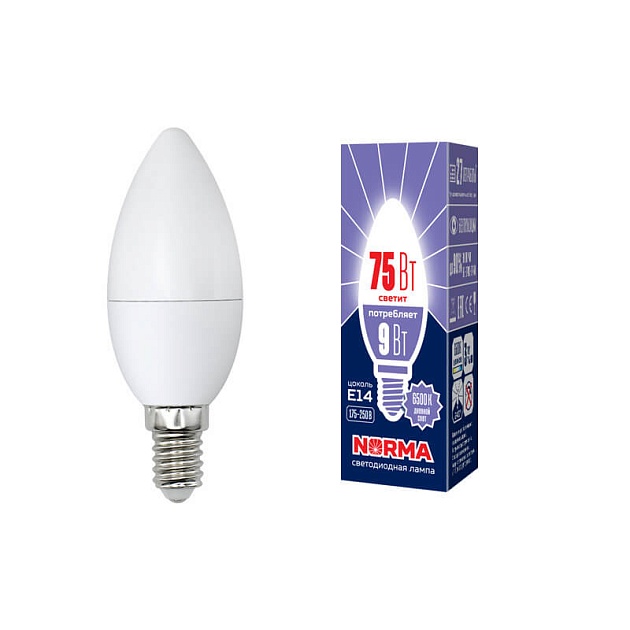 Лампа светодиодная E14 9W 6500K матовая LED-C37-9W/DW/E14/FR/NR UL-00003802 фото 2
