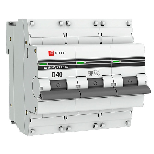 Автоматический выключатель 3P 40А (D) 10kA ВА 47-100 EKF PROxima mcb47100-3-40D-pro Фото № 1