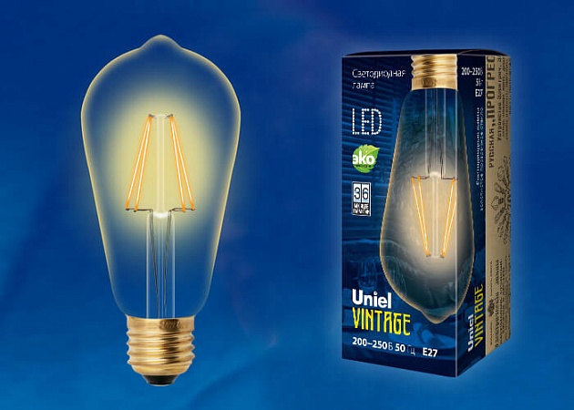 Лампа светодиодная филаментная Uniel E27 5W 2250K прозрачная LED-ST64-5W/GOLDEN/E27 GLV22GO UL-00002360 Фото № 2