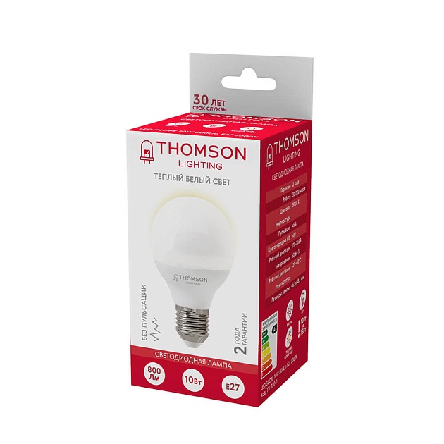 Лампа светодиодная Thomson E27 10W 3000K шар матовая TH-B2041 фото 2