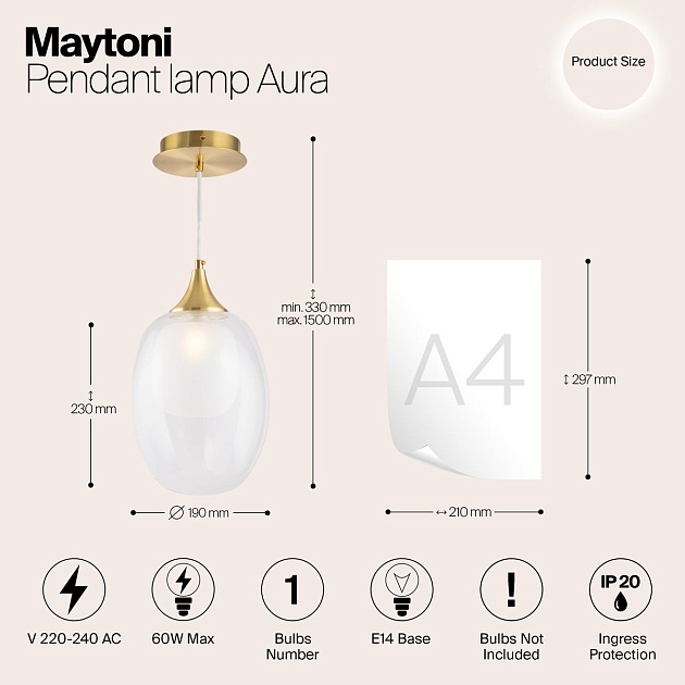 Подвесной светильник Maytoni Aura MOD016PL-01BS Фото № 2