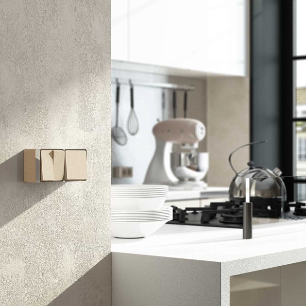 W5020210/ Выключатель двухклавишный влагозащищенный Gallant (шампань рифленый) Фото № 2