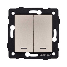 Выключатель 2-клавишный 10А/250В с LED подсветкой, изогнутый, золотой Kollinger REA-R-008GD для Aspekt, Eleganz, Reflex