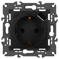 Розетка ЭРА Elegance 14-4108-05 2P+E 16A-250В со шторками с USB type-A+C 5В-3А антрацит Б0067724