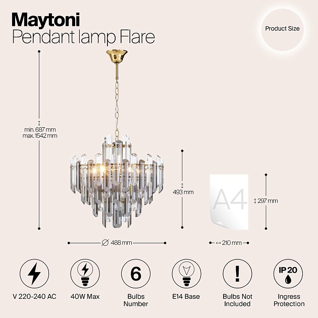 Подвесная люстра Maytoni Flare DIA200PL-06G Фото № 2